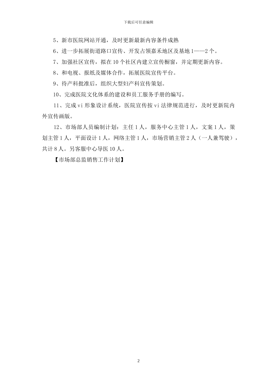 市场部总监销售工作计划_第2页