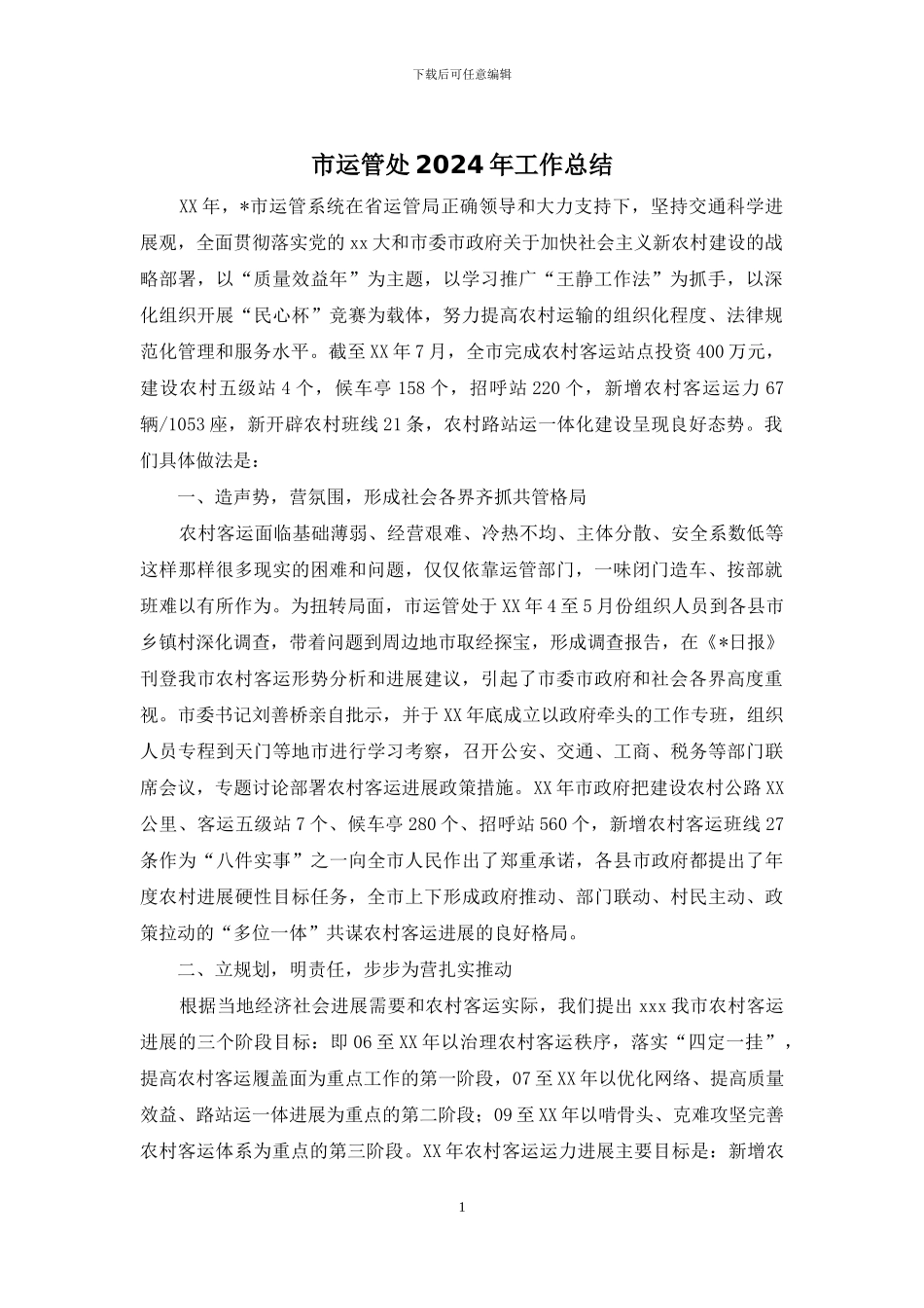 市运管处2024年工作总结_第1页