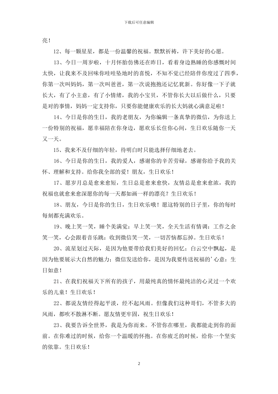 常用给朋友的生日祝福语集锦38句_第2页