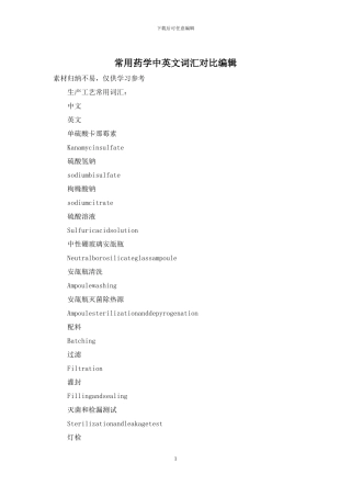 常用药学中英文词汇对照编辑