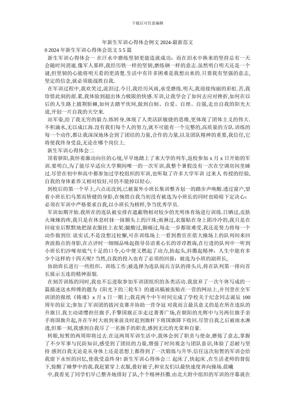 年新生军训心得体会例文2024_第1页