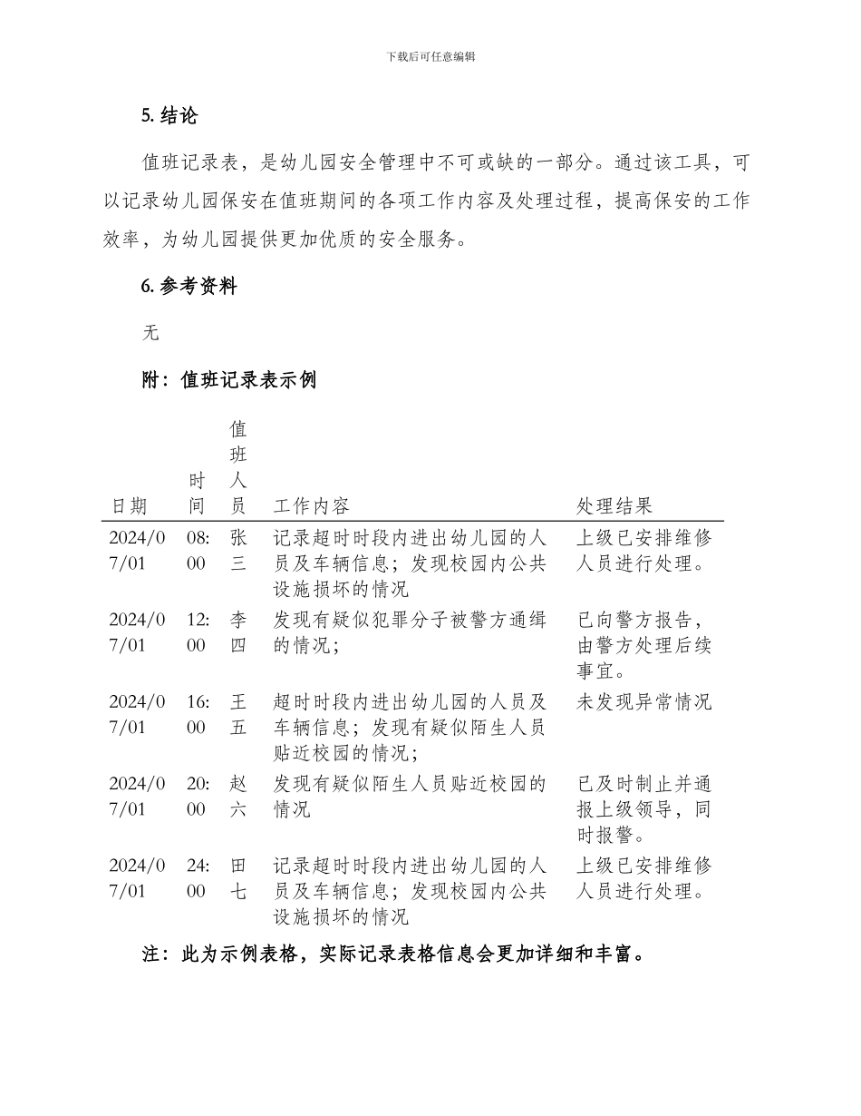 幼儿园保安工作值班记录表_第3页