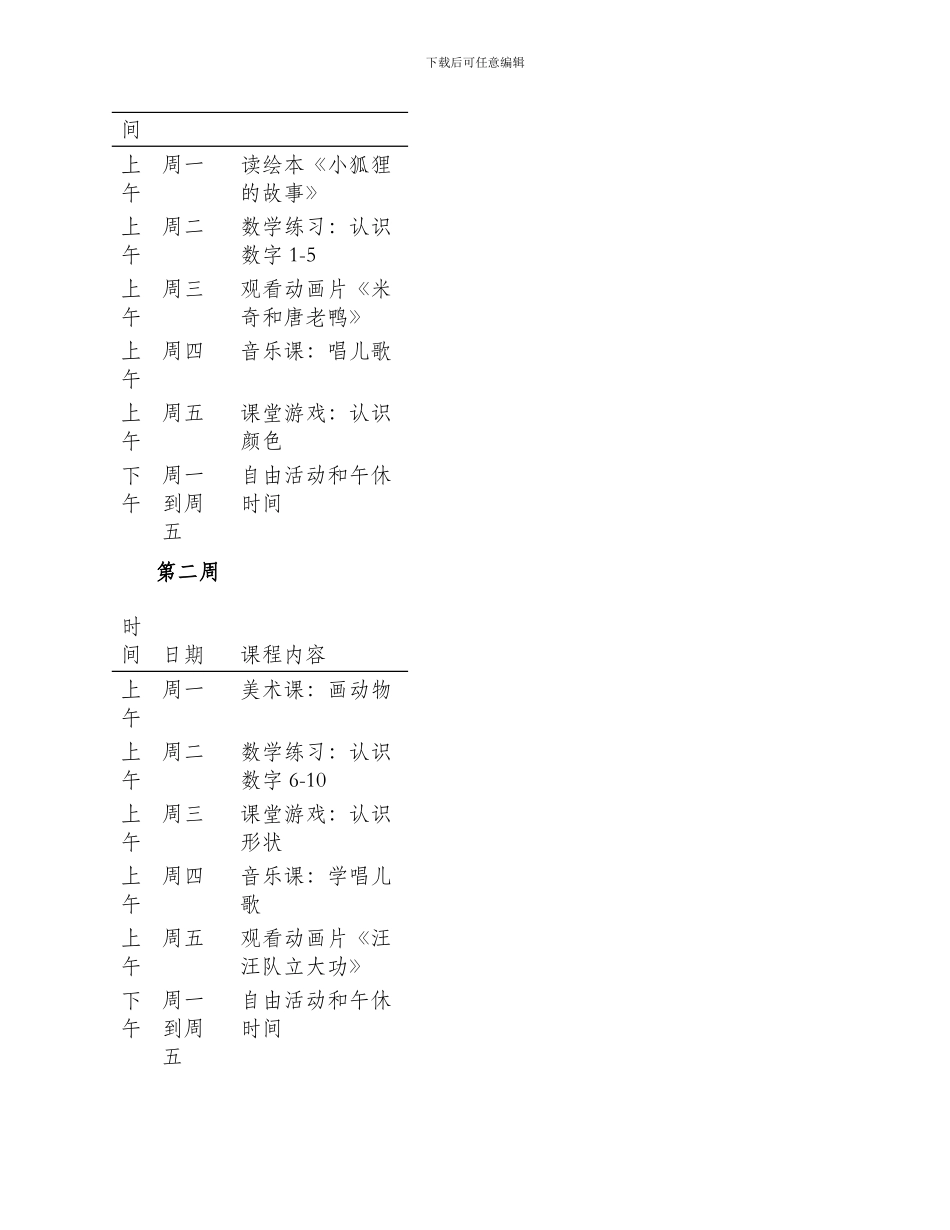 幼儿园大班上学期工作计划表格_第2页