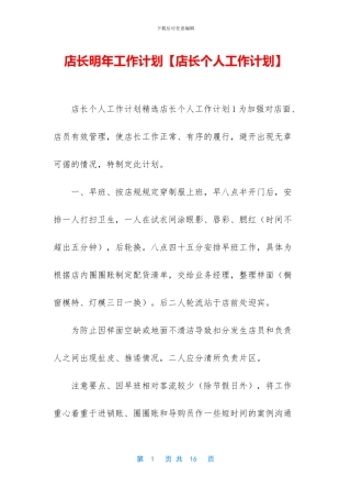 店长明年工作计划
