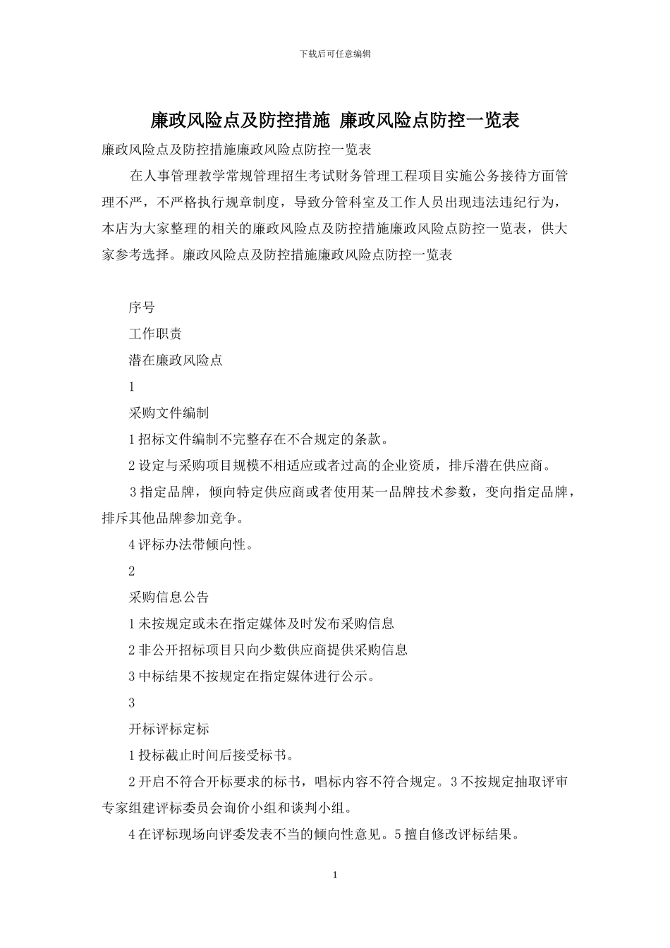 廉政风险点及防控措施_第1页