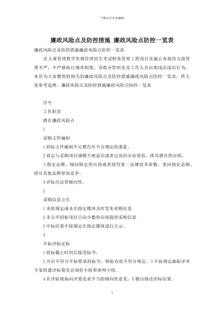 廉政风险点及防控措施