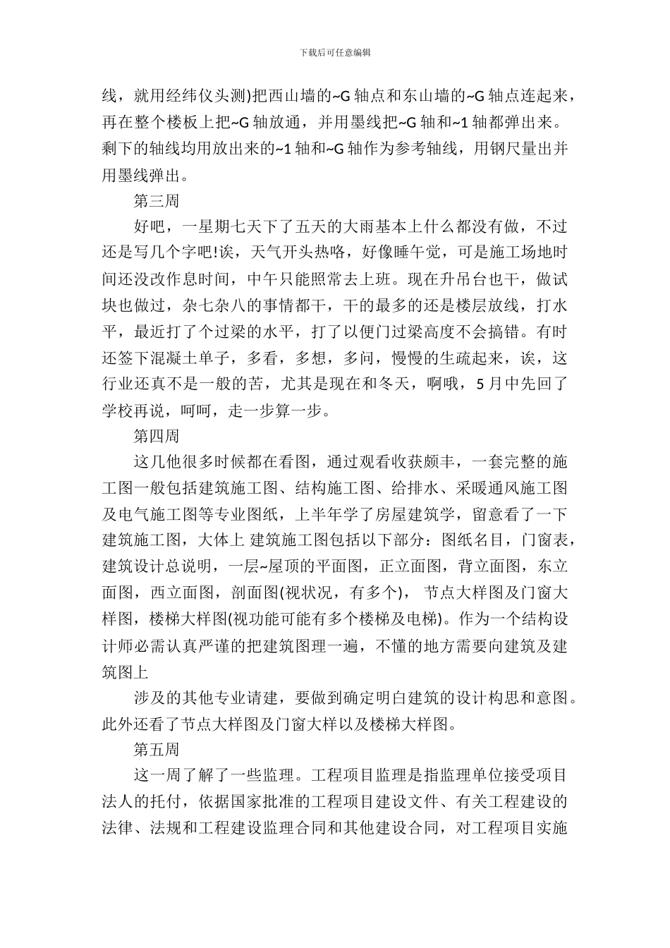 建筑工程现场实习周记范文_第3页