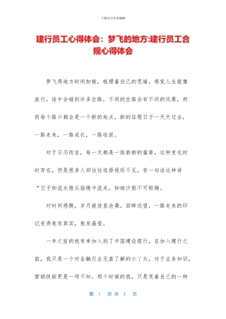 建行员工心得体会：梦飞的地方