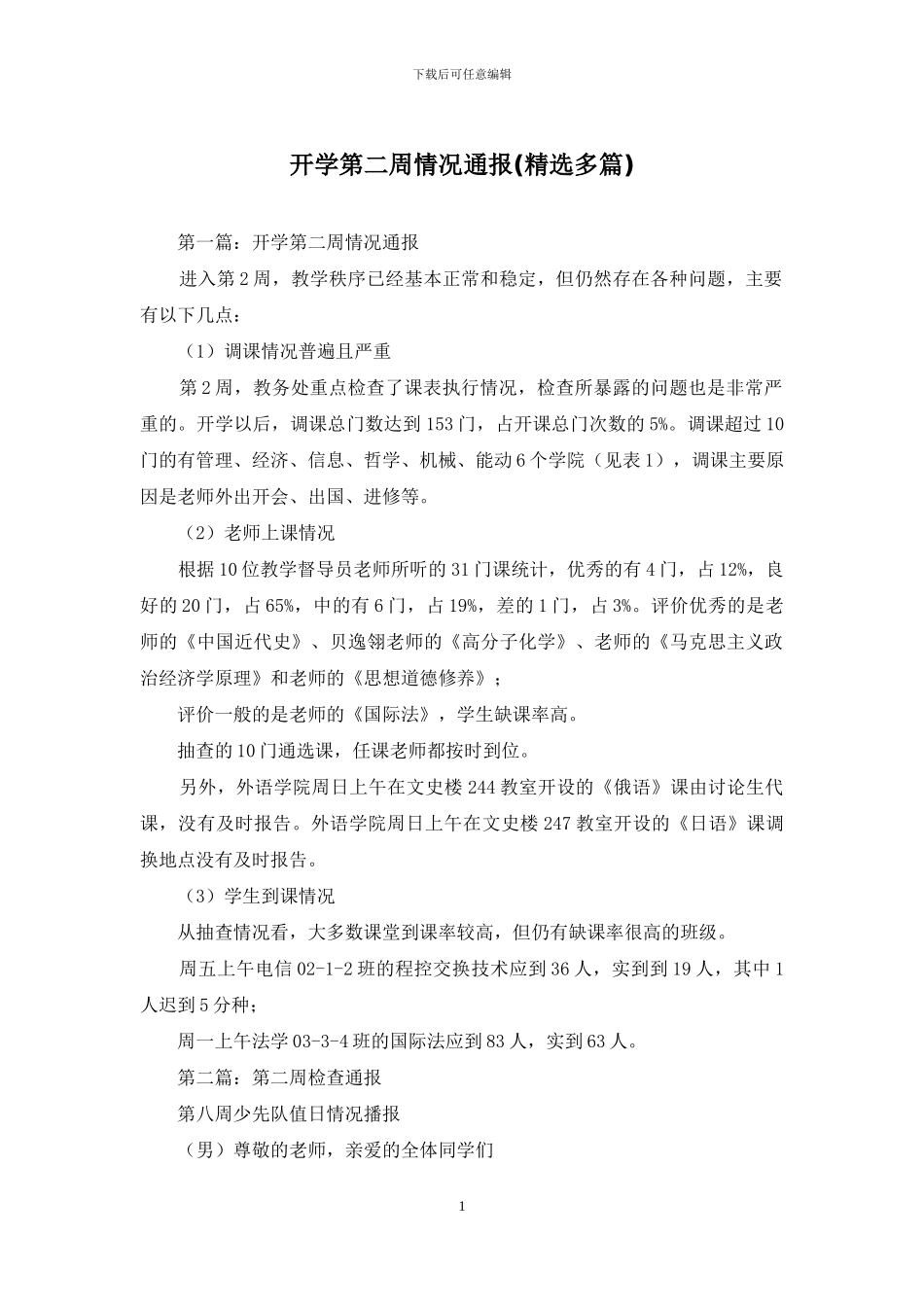 开学第二周情况通报_第1页