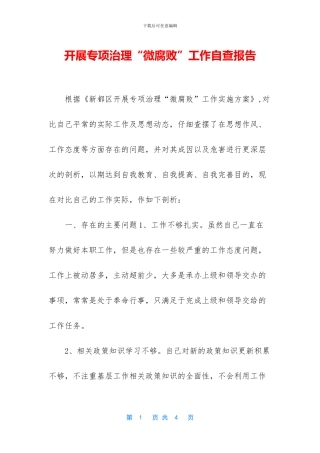 开展专项治理“微腐败”工作自查报告