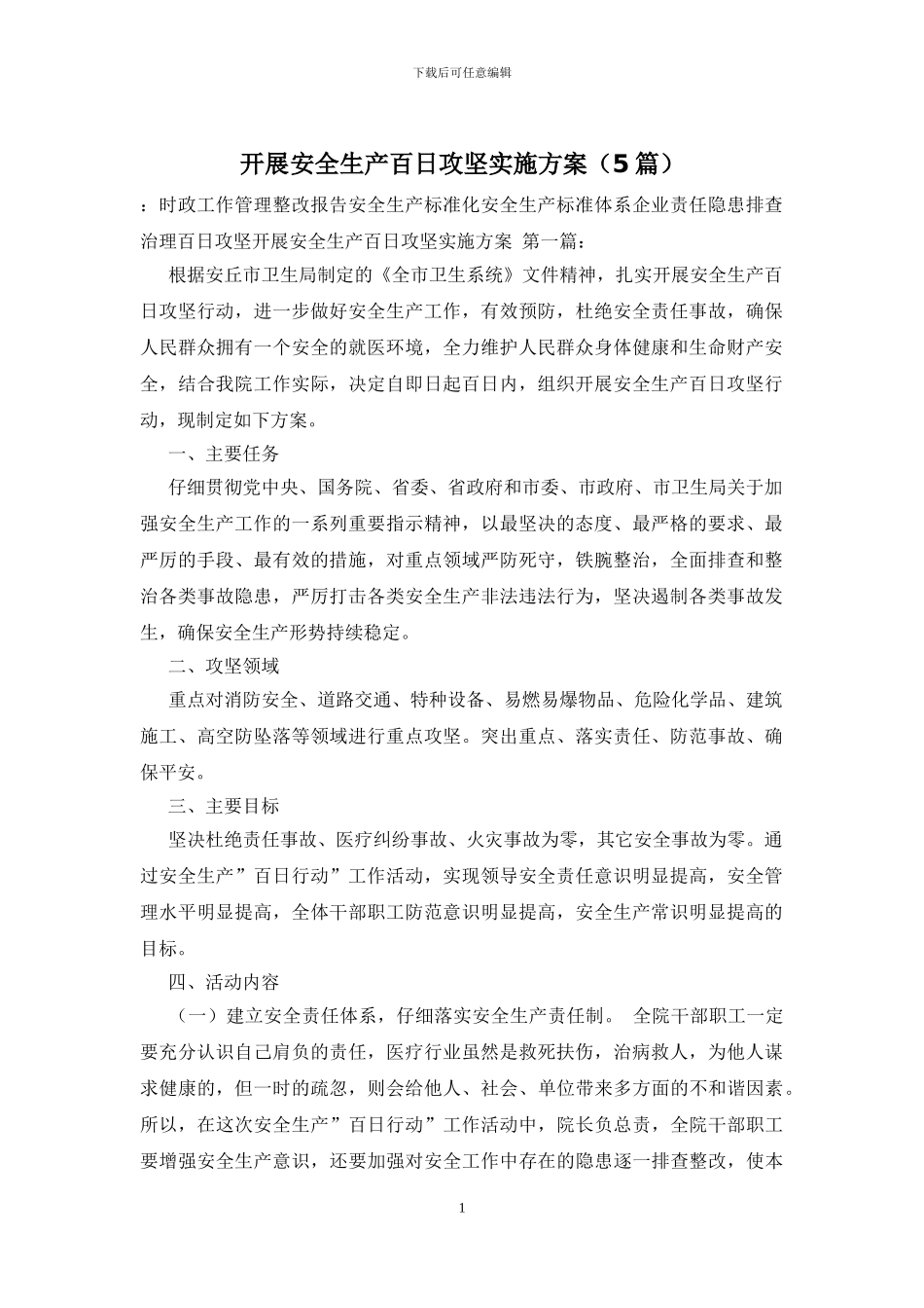 开展安全生产百日攻坚实施方案_第1页