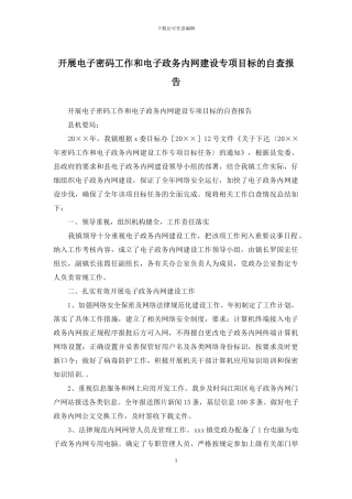 开展电子密码工作和电子政务内网建设专项目标的自查报告