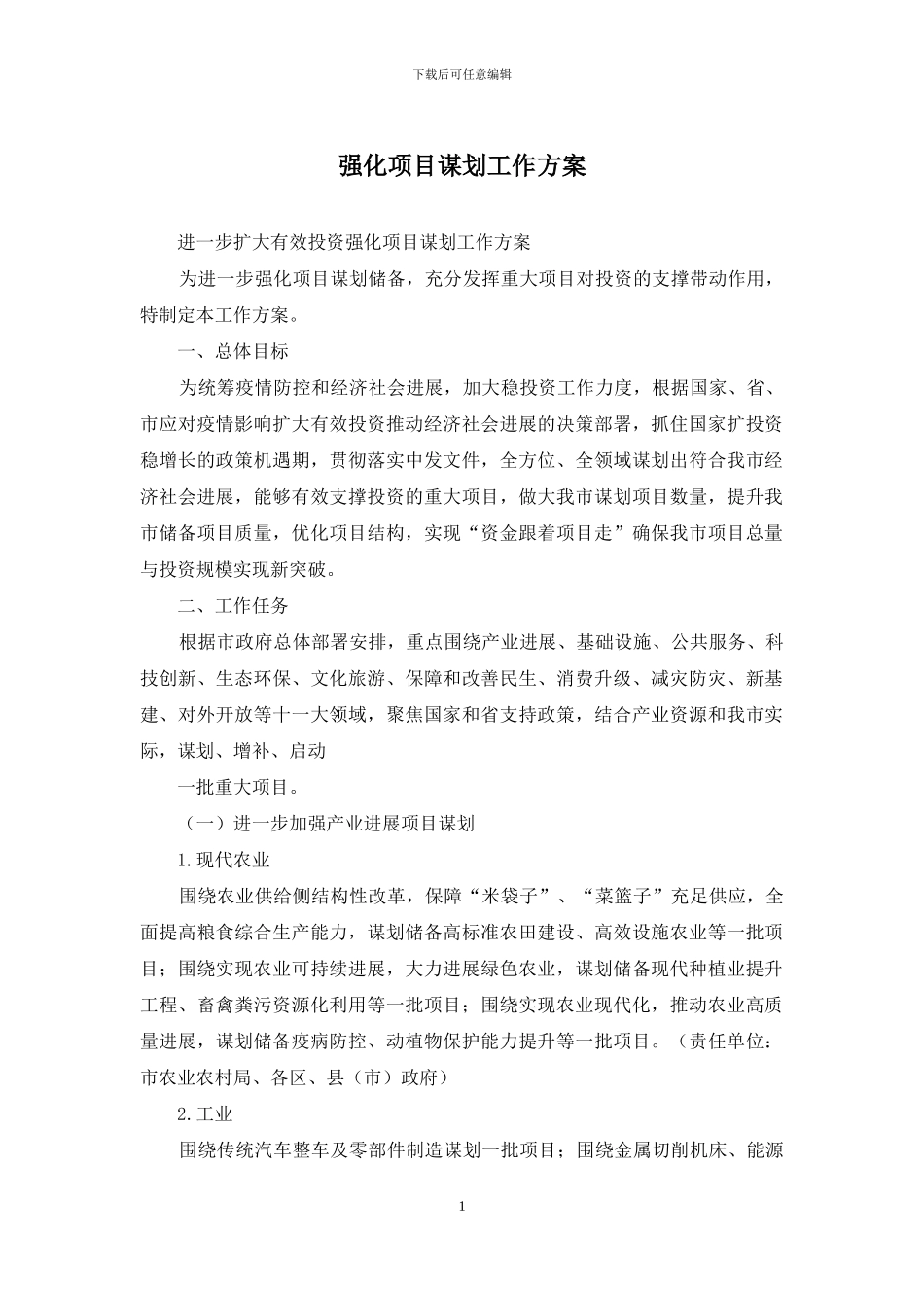强化项目谋划工作方案_第1页