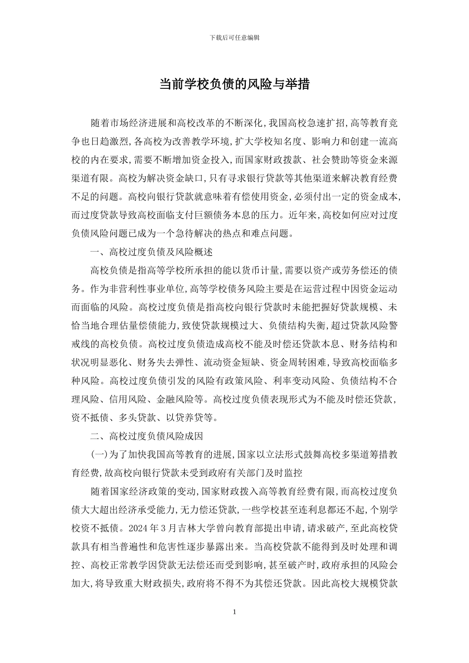 当前学校负债的风险与举措_第1页
