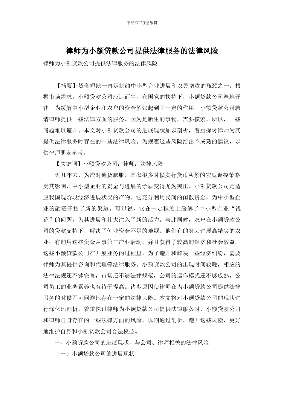 律师为小额贷款公司提供法律服务的法律风险_第1页