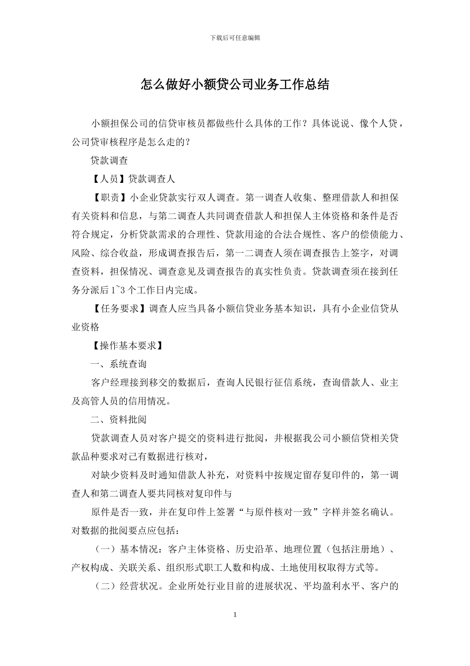 怎么做好小额贷公司业务工作总结_第1页