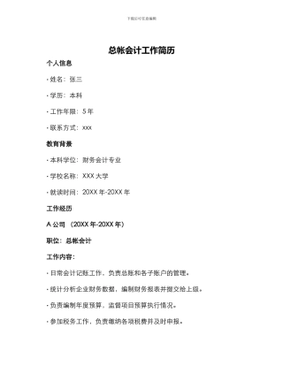 总帐会计工作简历