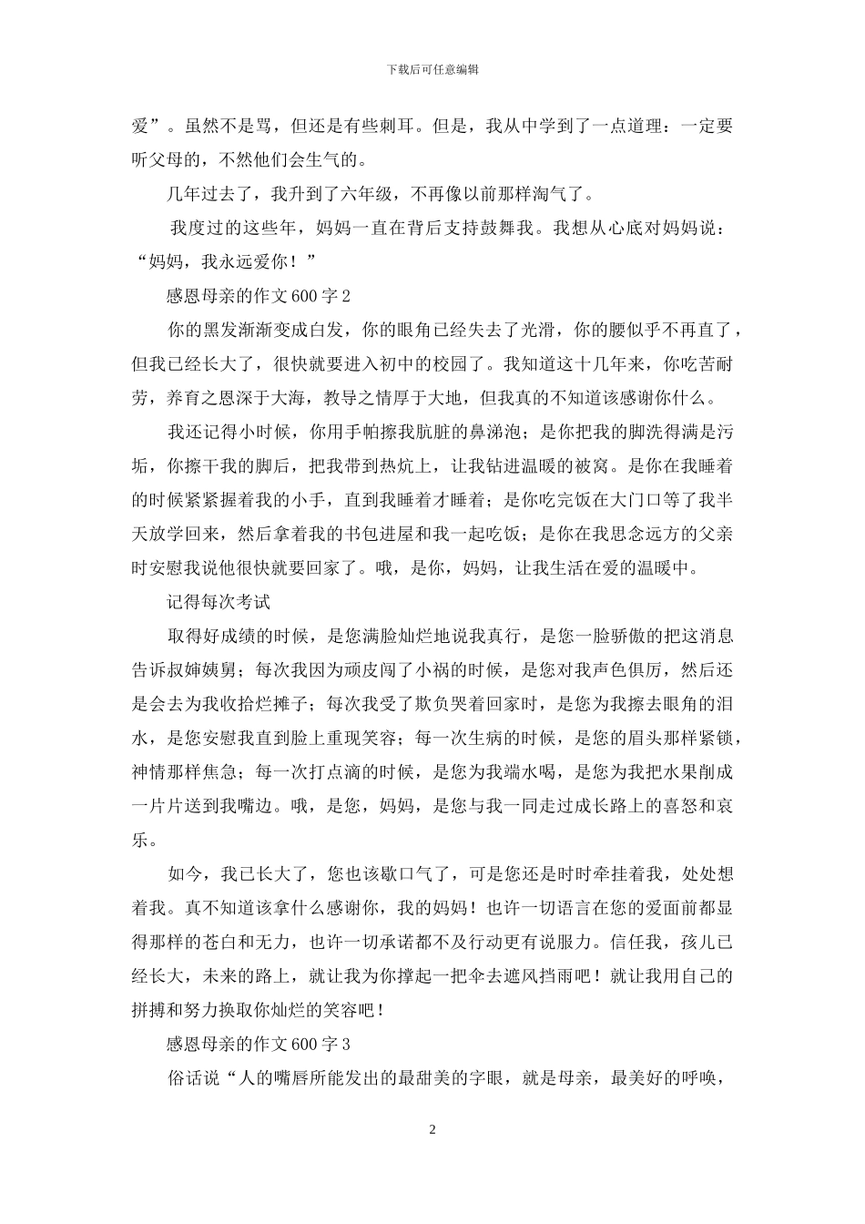 感恩母亲的作文600字_第2页