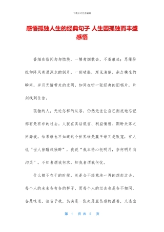 感悟孤独人生的经典句子