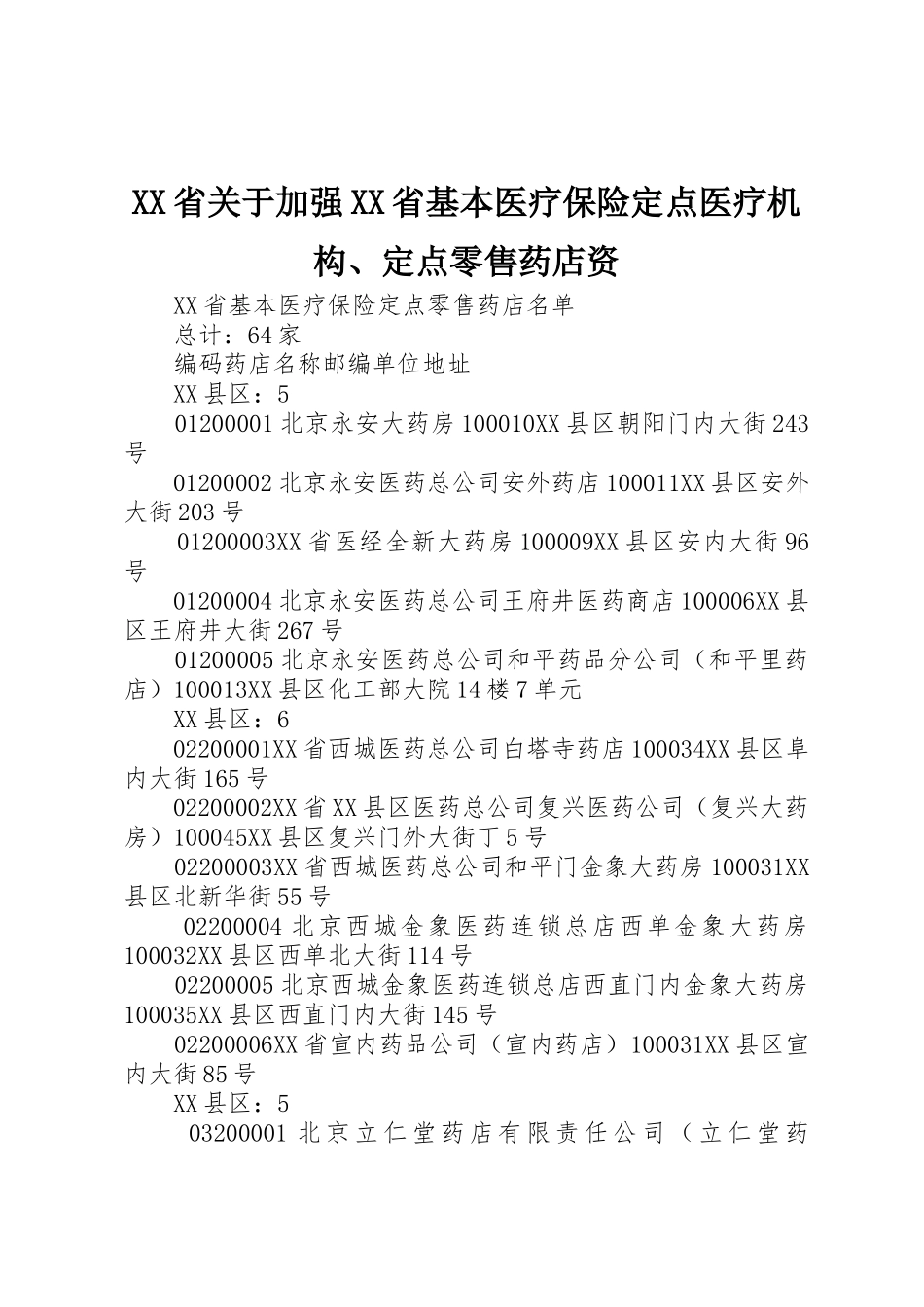 XX省关于加强XX省基本医疗保险定点医疗机构、定点零售药店资_第1页