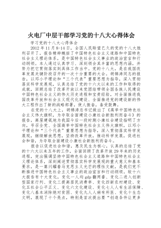 火电厂中层干部学习党的十八大心得体会