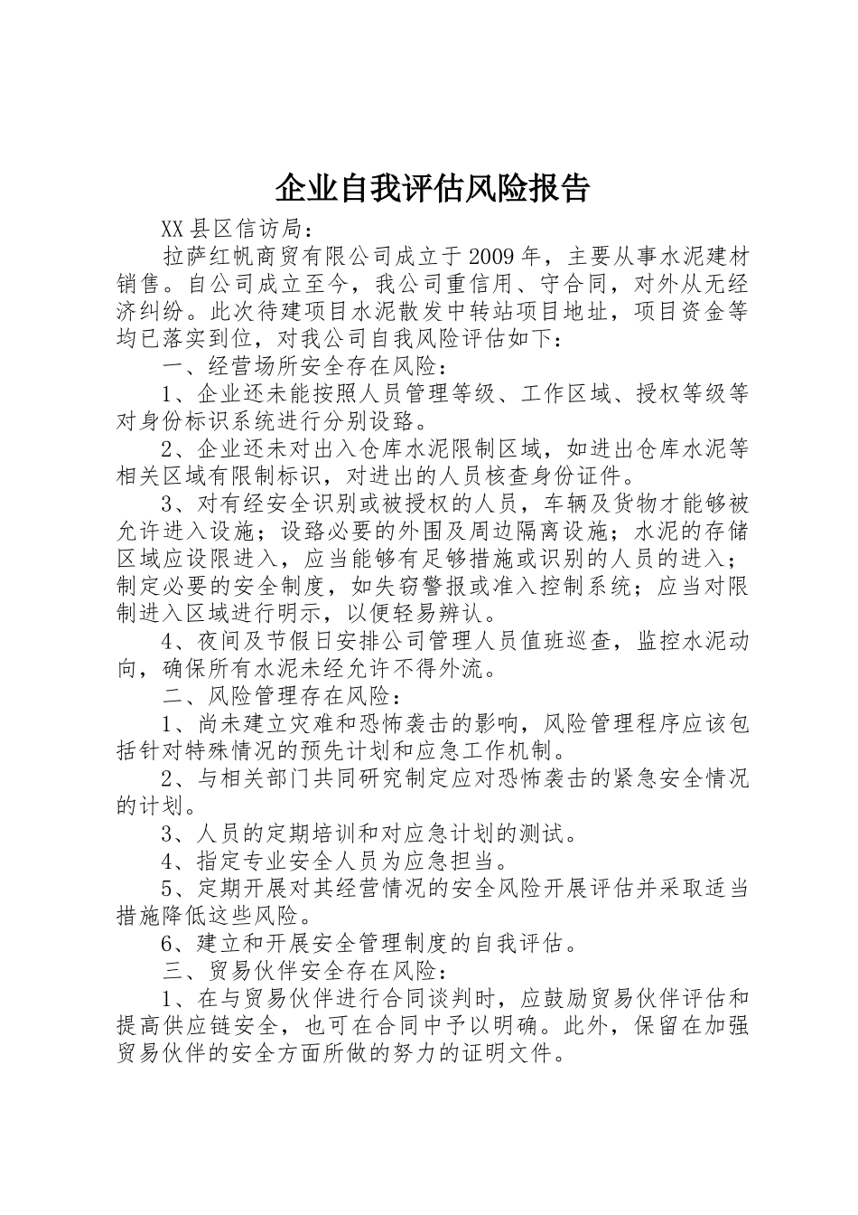 企业自我评估风险报告_第1页