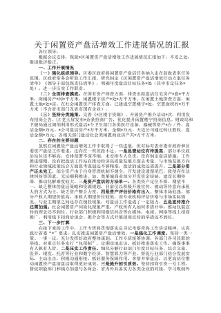 关于闲置资产盘活增效工作进展情况的汇报