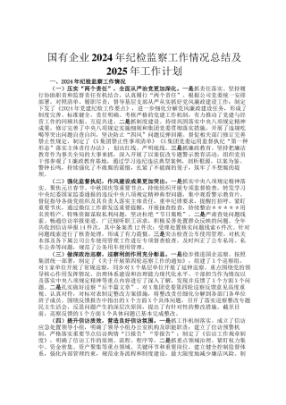 国有企业2024年纪检监察工作情况总结及2025年工作计划