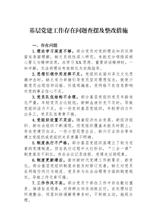 基层党建工作存在问题查摆及整改措施