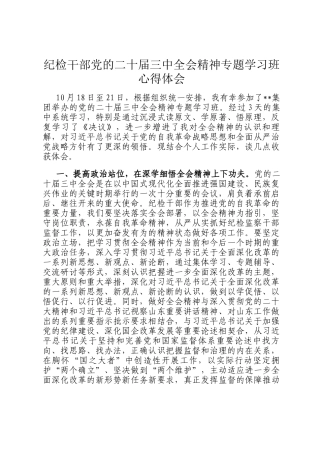 纪检干部党的二十届三中全会精神专题学习班心得体会