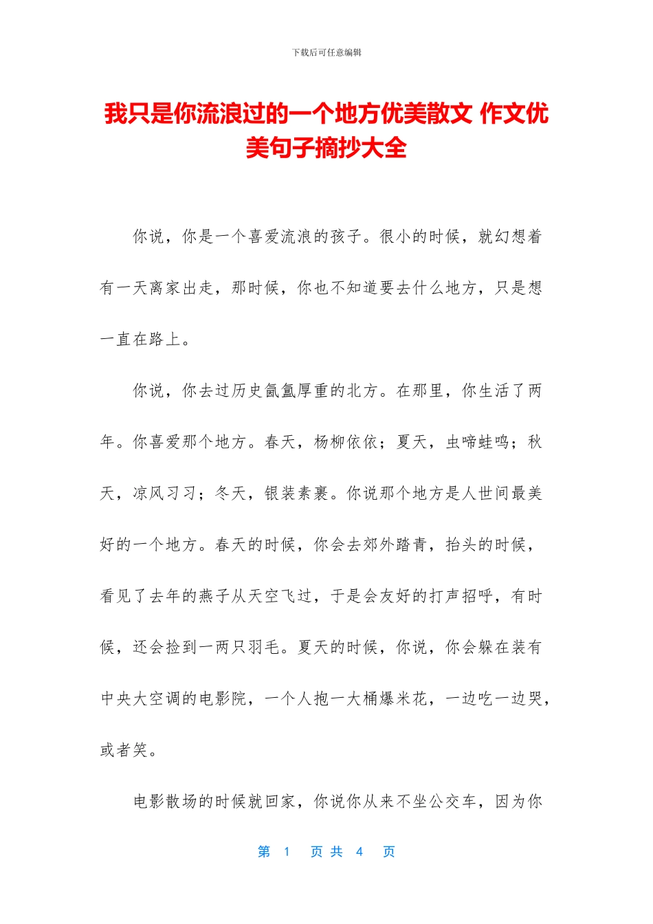 我只是你流浪过的一个地方优美散文_第1页