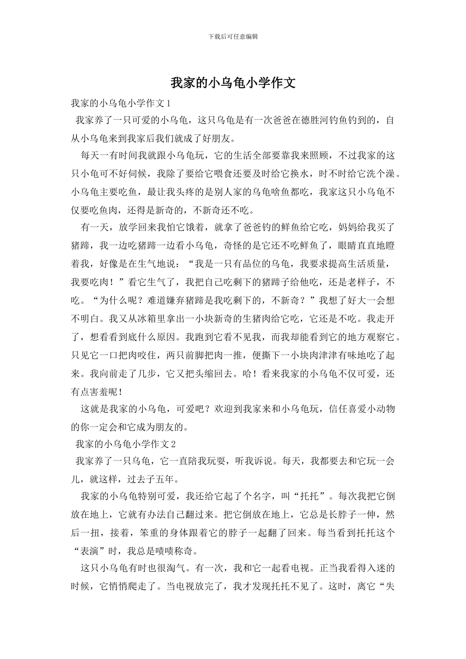 我家的小乌龟小学作文_第1页