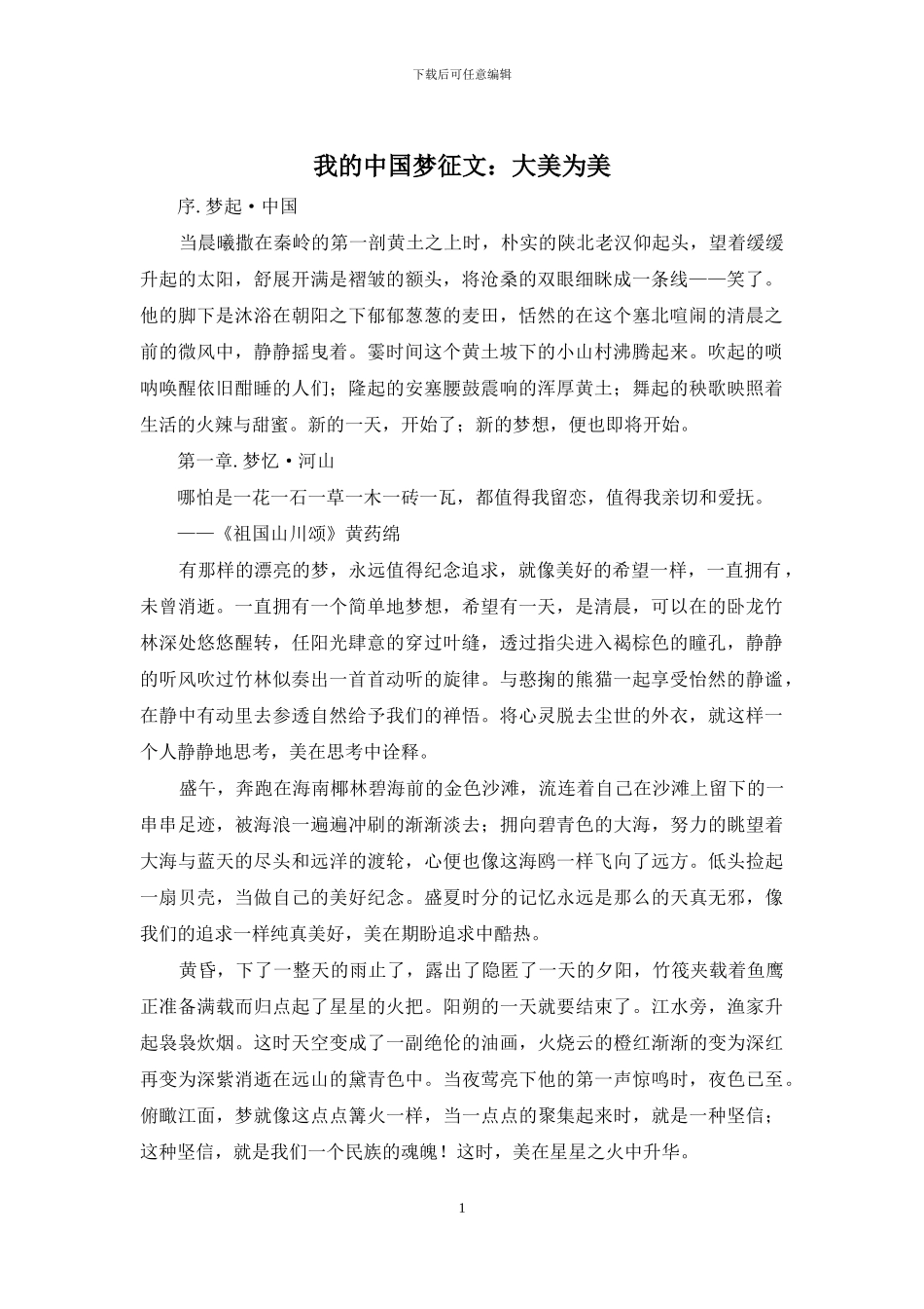 我的中国梦征文：大美为美_第1页