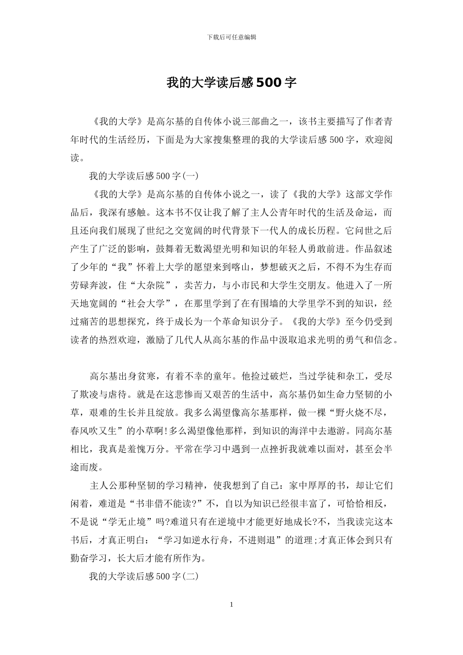 我的大学读后感500字_第1页