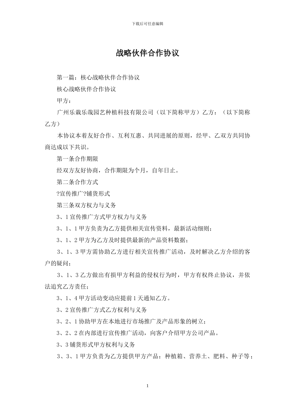 战略伙伴合作协议_第1页