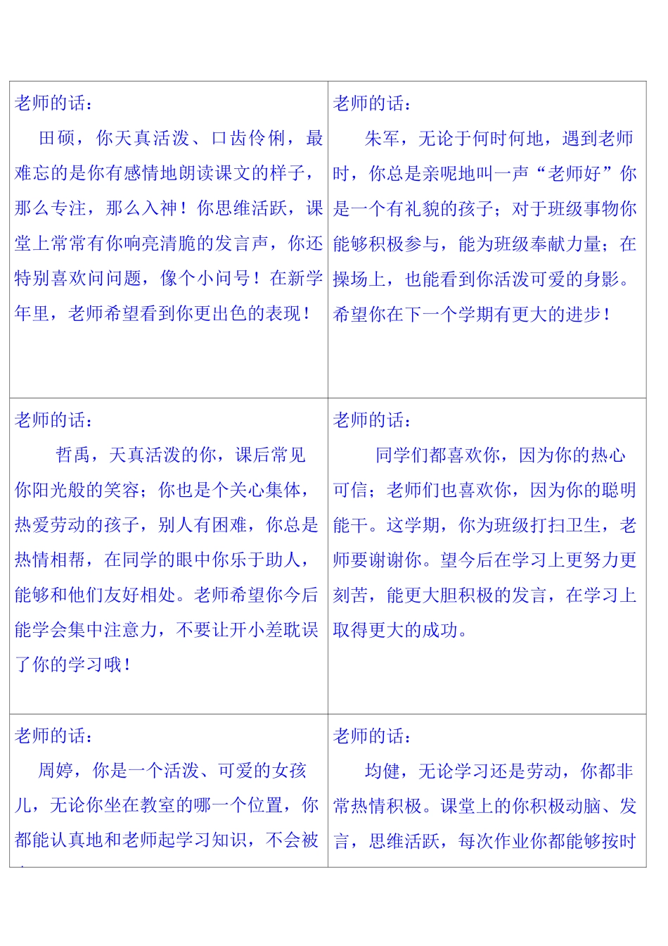 小学评价手册评语_第1页