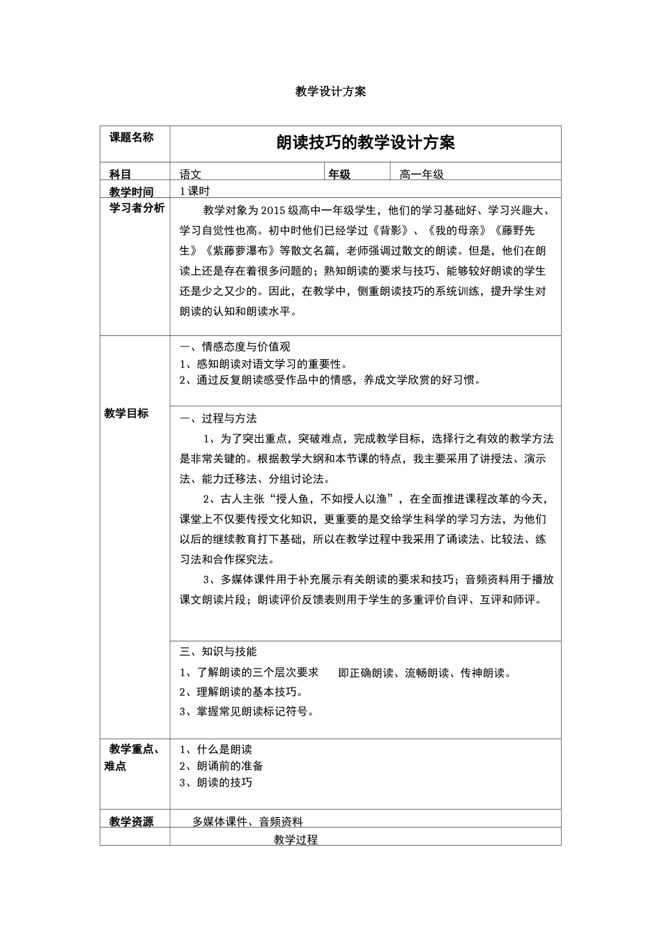 朗读技巧教学设计方案_第1页