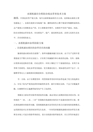 水稻机插田栽培全程技术方案
