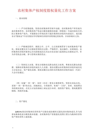 农村集体产权制度股权量化工作方案