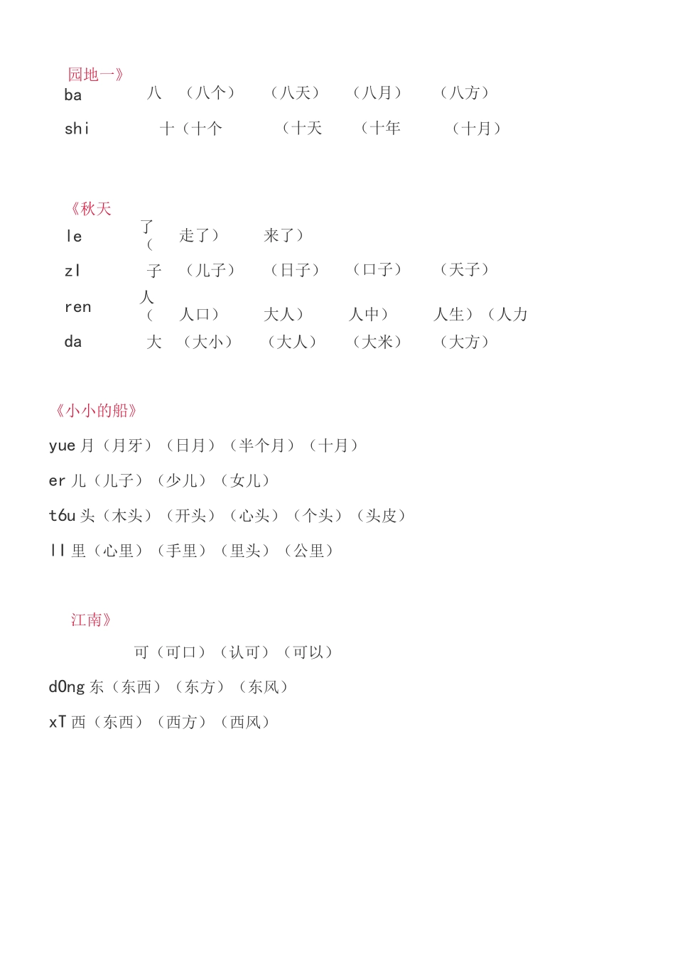 人教语文一年级上下生字组词造句扩展训练复习_第2页