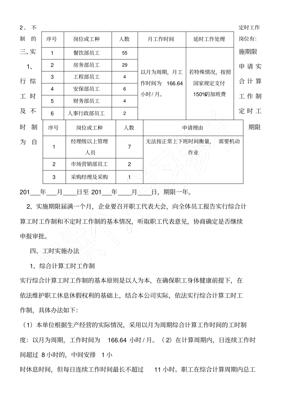 酒店不定时工时和综合工时实施方案_第2页