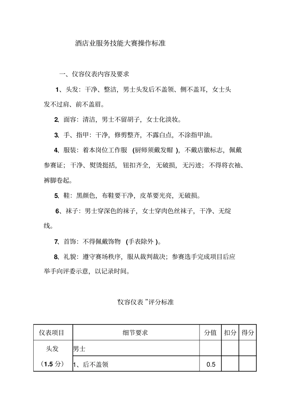 酒店业服务技能大赛操作标准_第1页