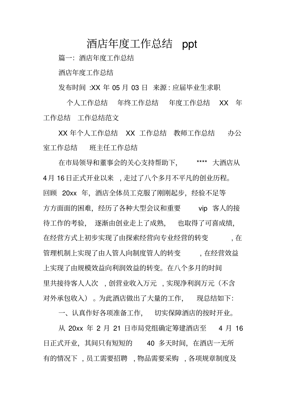 酒店年工作总结ppt_第1页