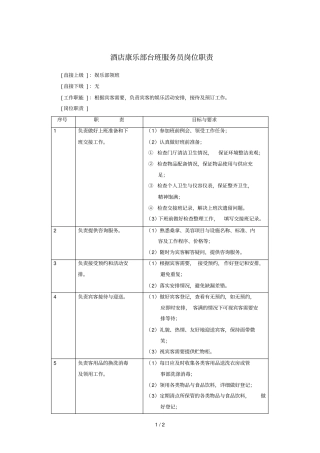 酒店康乐部台班服务员岗位职责