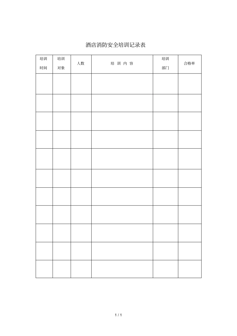 酒店消防安全培训记录表_第1页