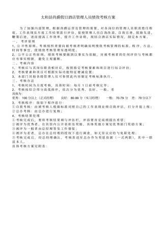 酒店管理人员绩效考核表