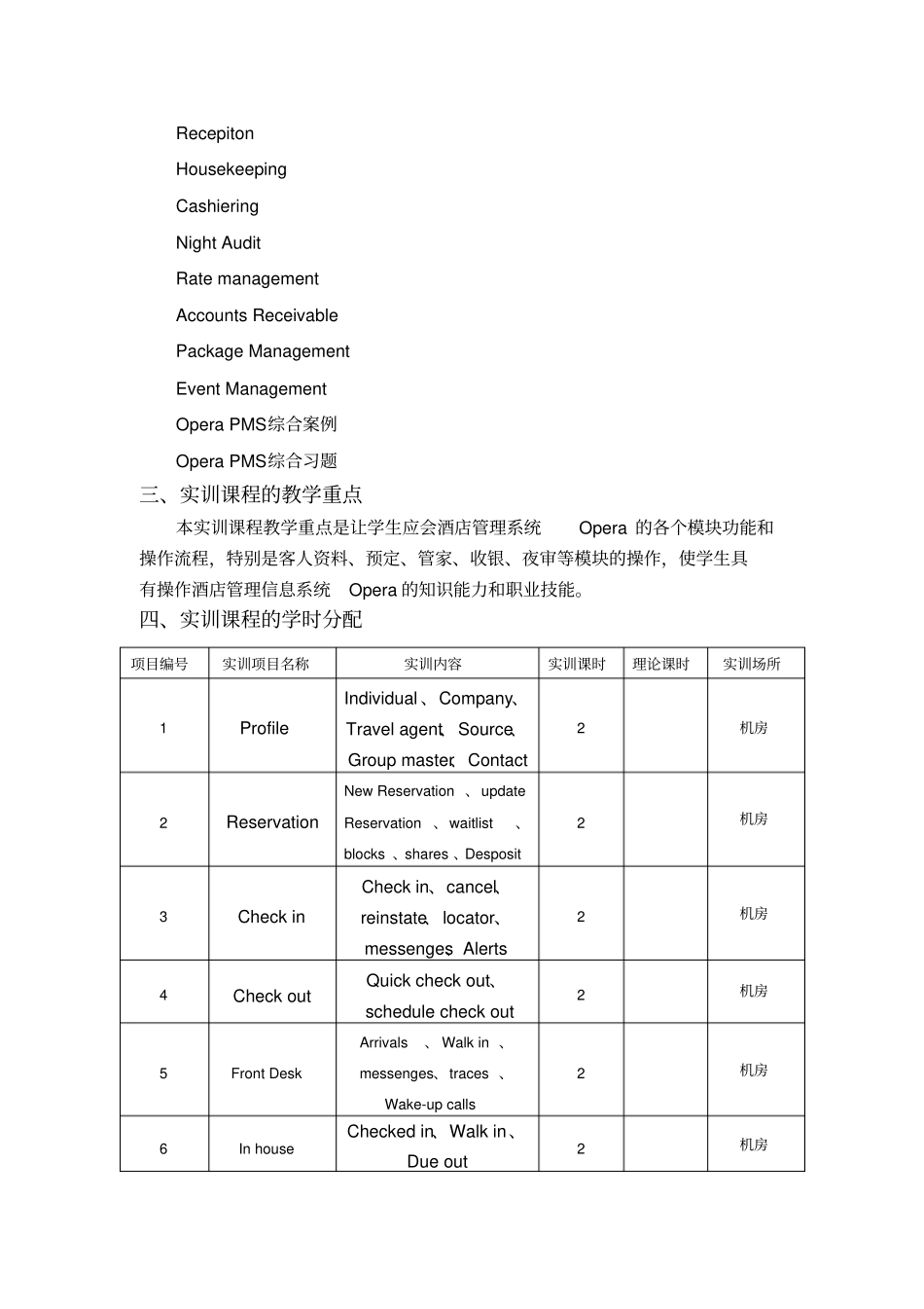 酒店管理信息系统实训课程教学大纲_第2页