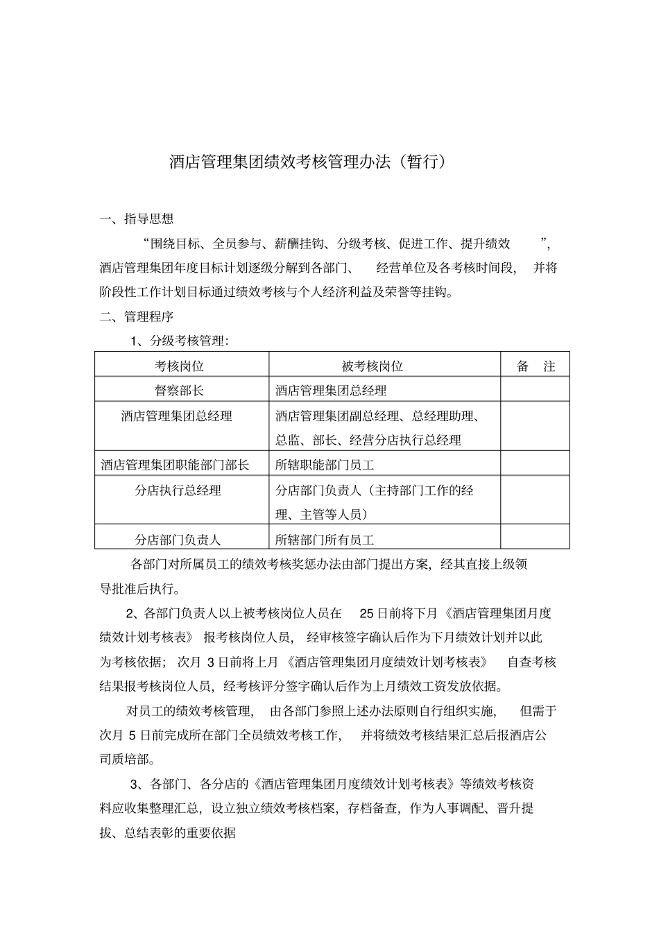 酒店管理集团绩效考核管理制度_第1页