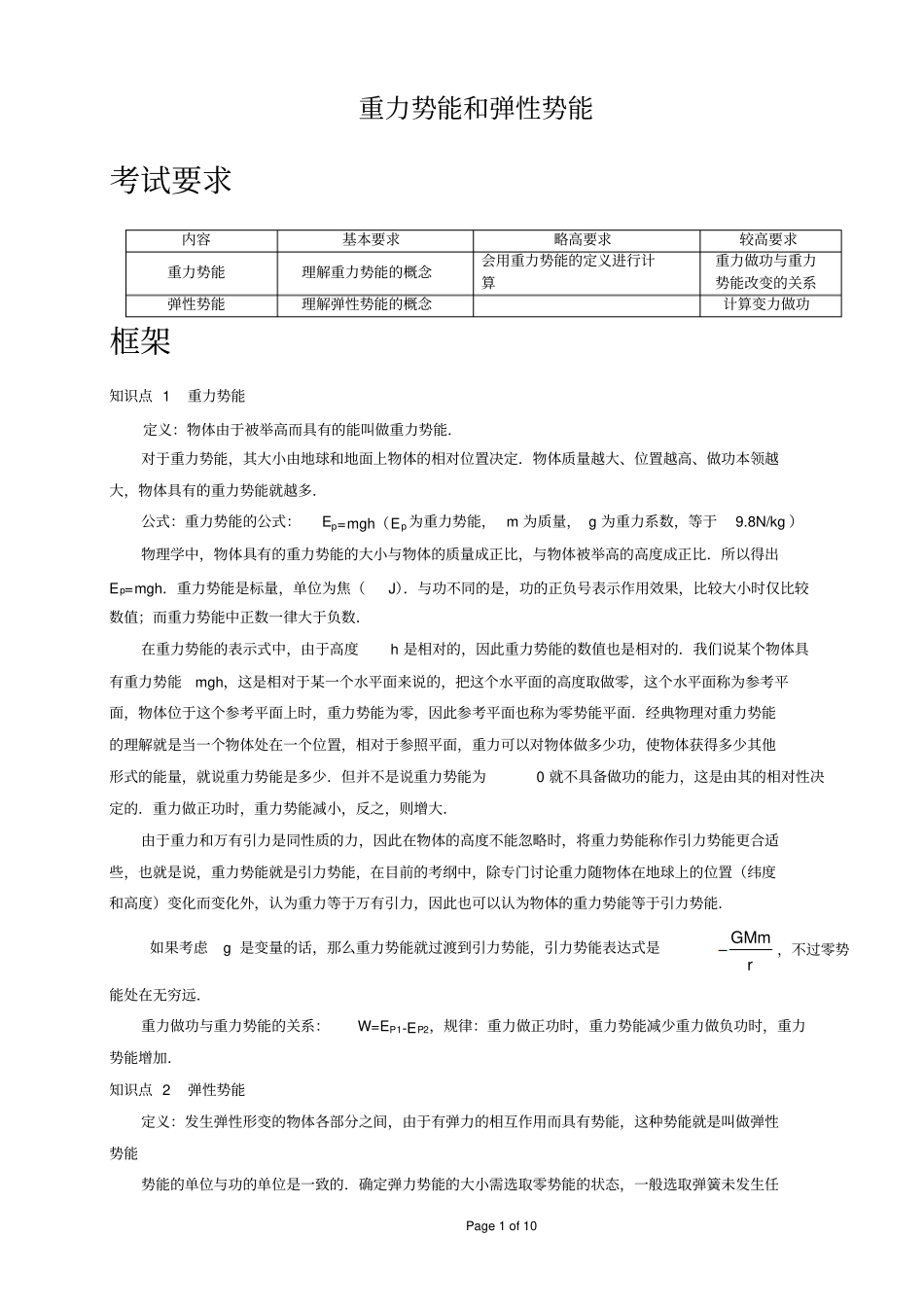 重力势能和弹性势能A级汇总_第1页