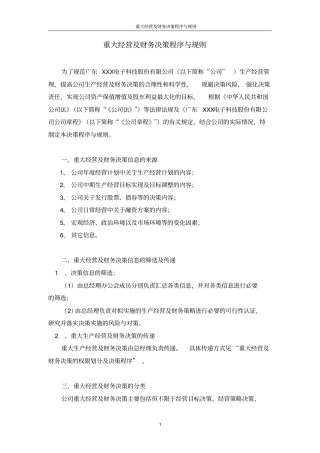 重大经营及财务决策程序与规则